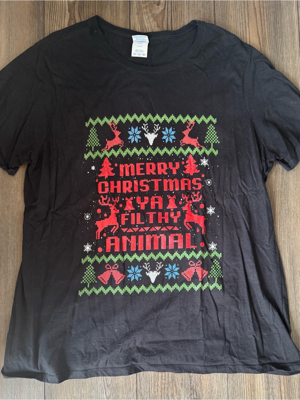 Port and Company Black Holiday Graphic Tee - Red & Green Accents filthy animal